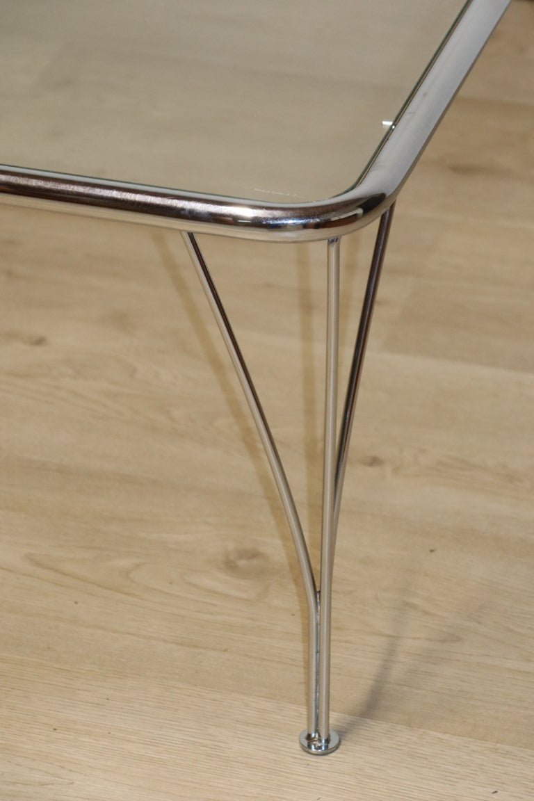 Table basse vintage minimaliste en métal chromé et verre, 1970