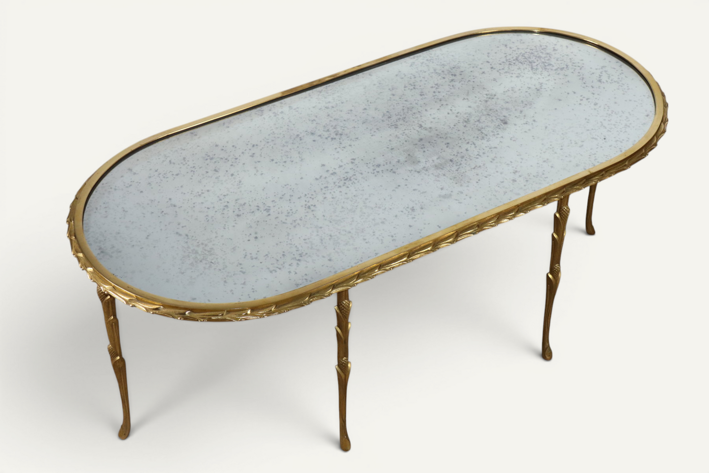 Table basse Maison Baguès en bronze doré et miroir vieilli – Années 1950