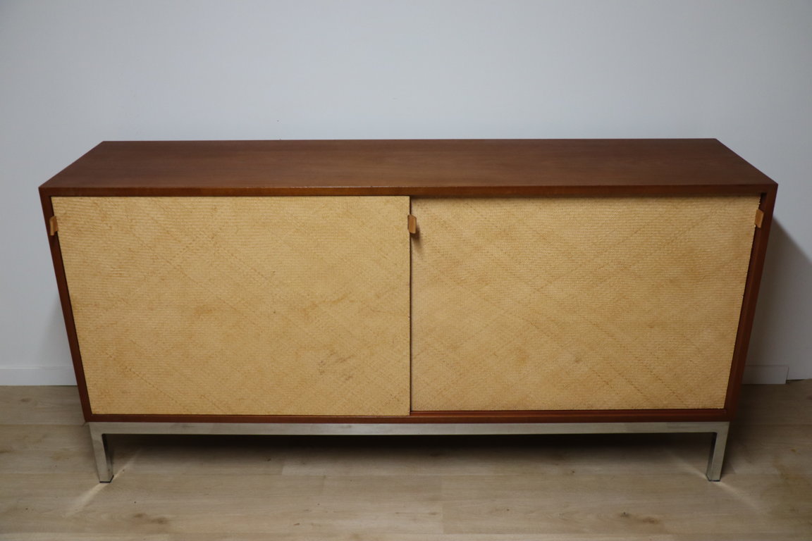 Enfilade vintage par Florence Knoll en acajou et raphia, 1970