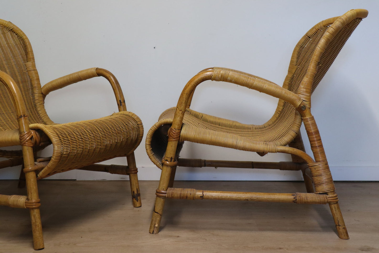 Paire de fauteuils vintage en osier et bambou, 1960