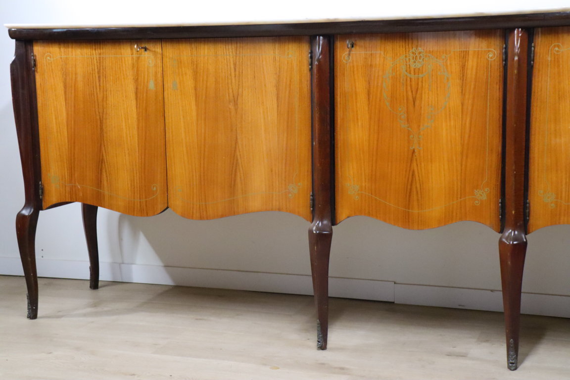 Enfilade italienne en bois vernis et marbre de carrare, 1960