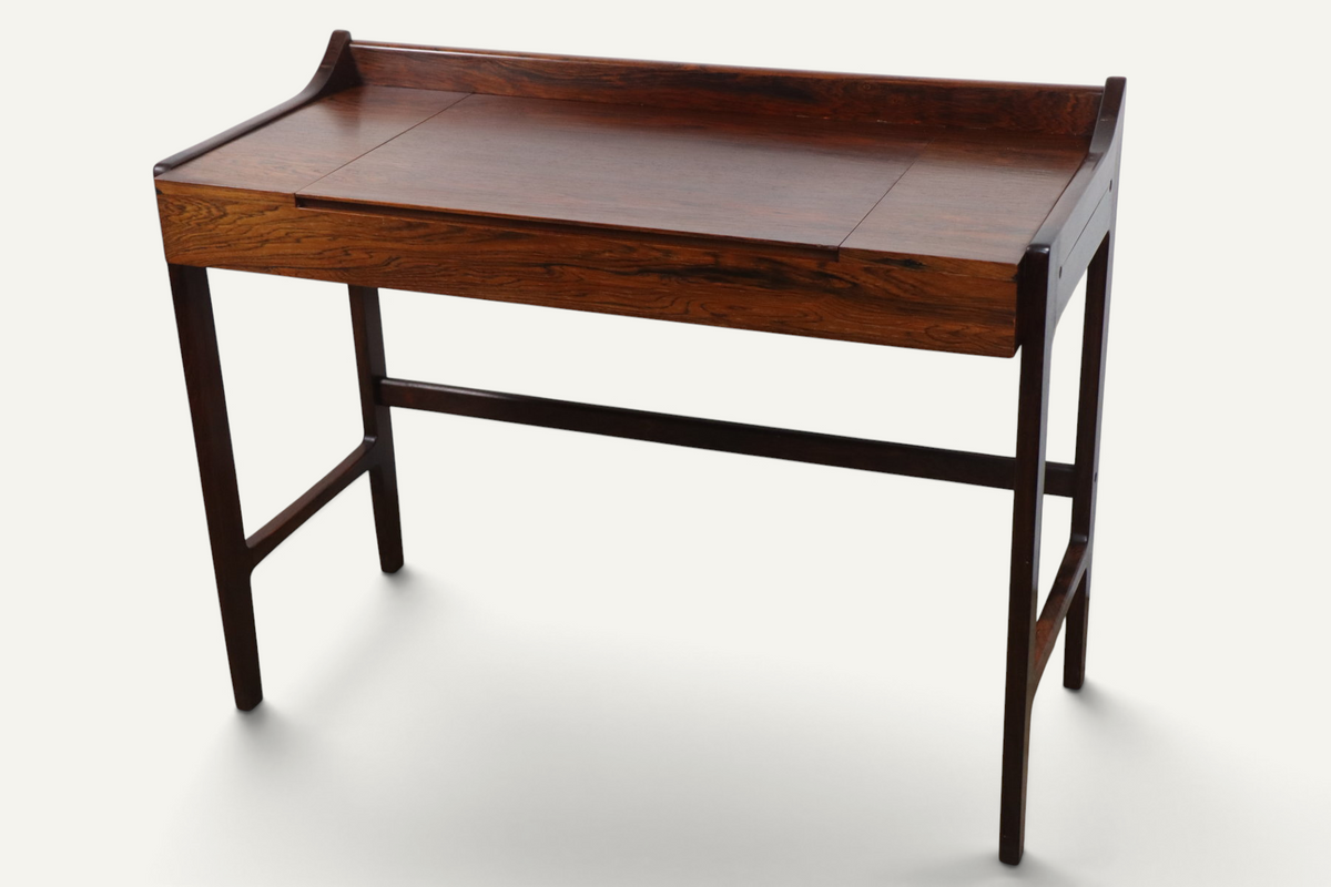 Coiffeuse Bureau danoise en palissandre à miroir escamotable – années 1960