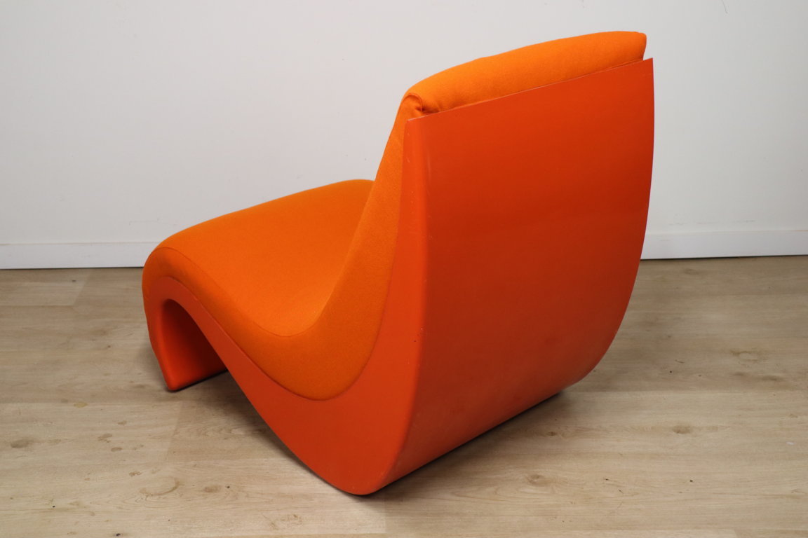 Chauffeuse vintage organique en tissu orange et fibre, 1970