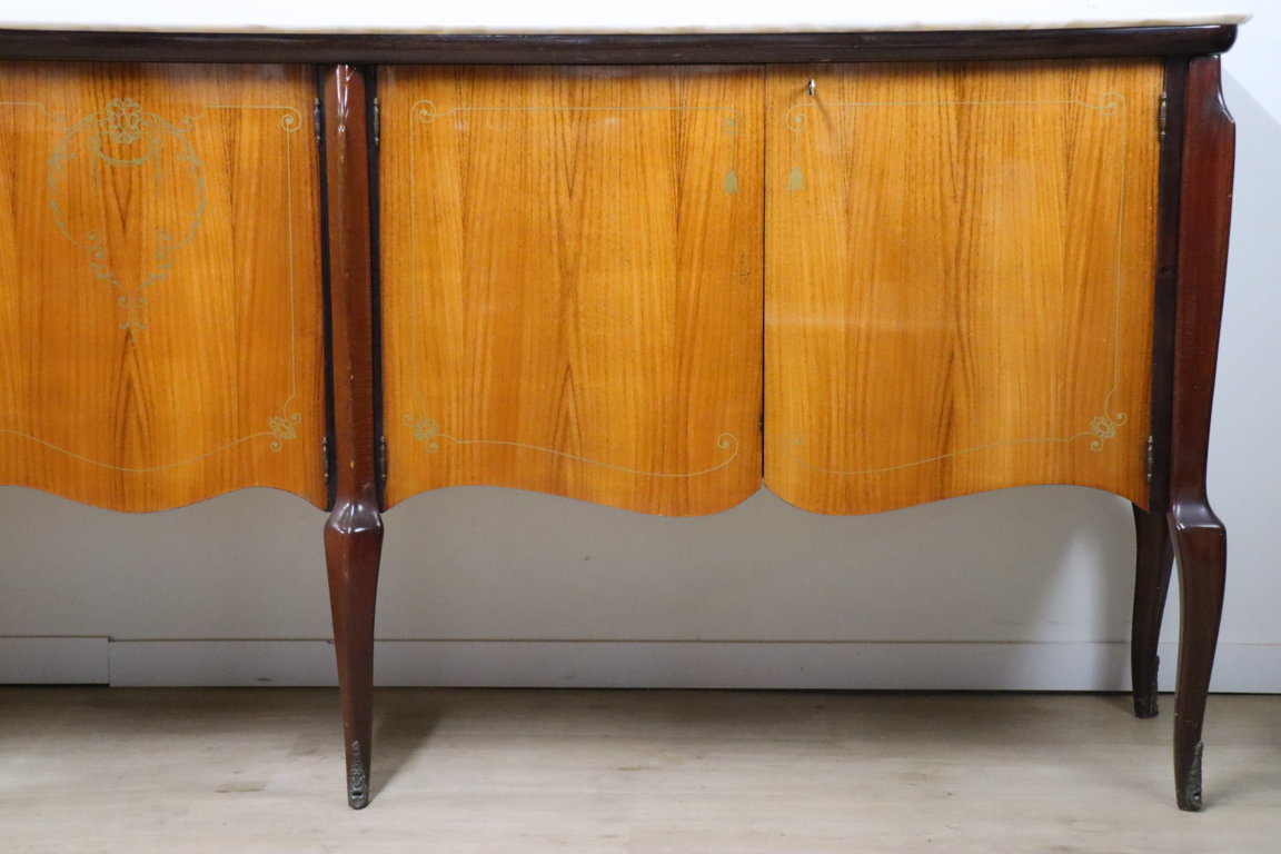 Enfilade italienne en bois vernis et marbre de carrare, 1960