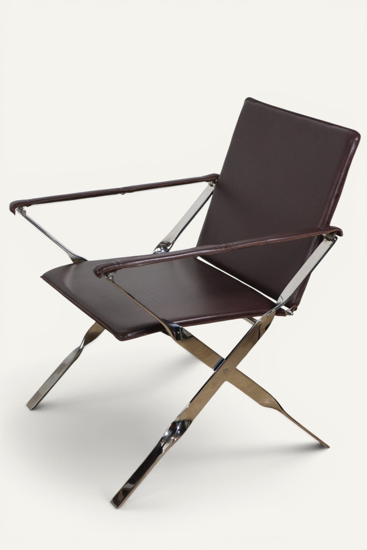 Paire de fauteuils en cuir et métal chromé, Italie - 1970