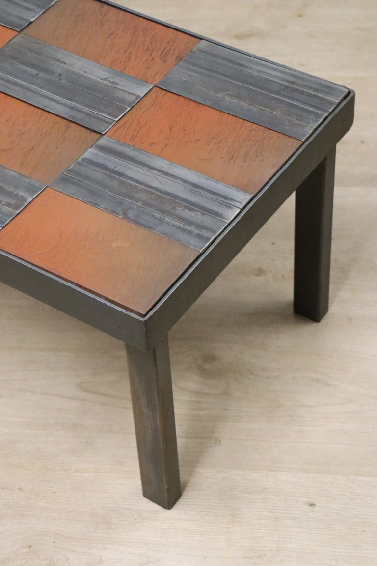 Table basse vintage en métal et céramique, 1970