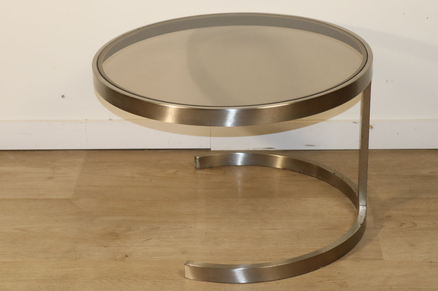Table basse d'appoint vintage en acier brossé et verre, 1970