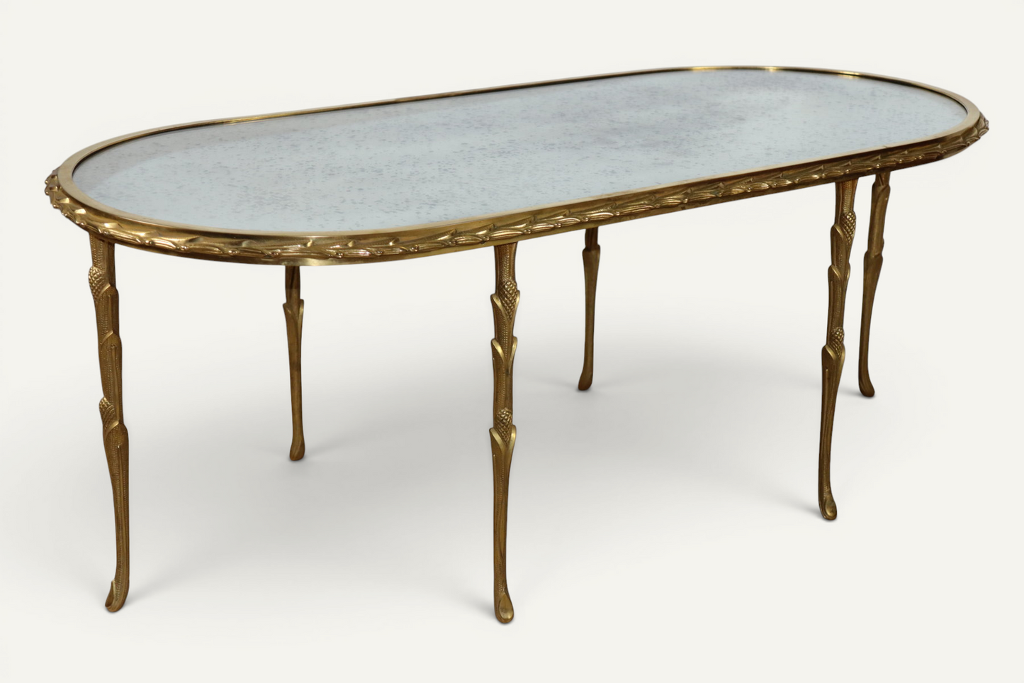 Table basse Maison Baguès en bronze doré et miroir vieilli – Années 1950