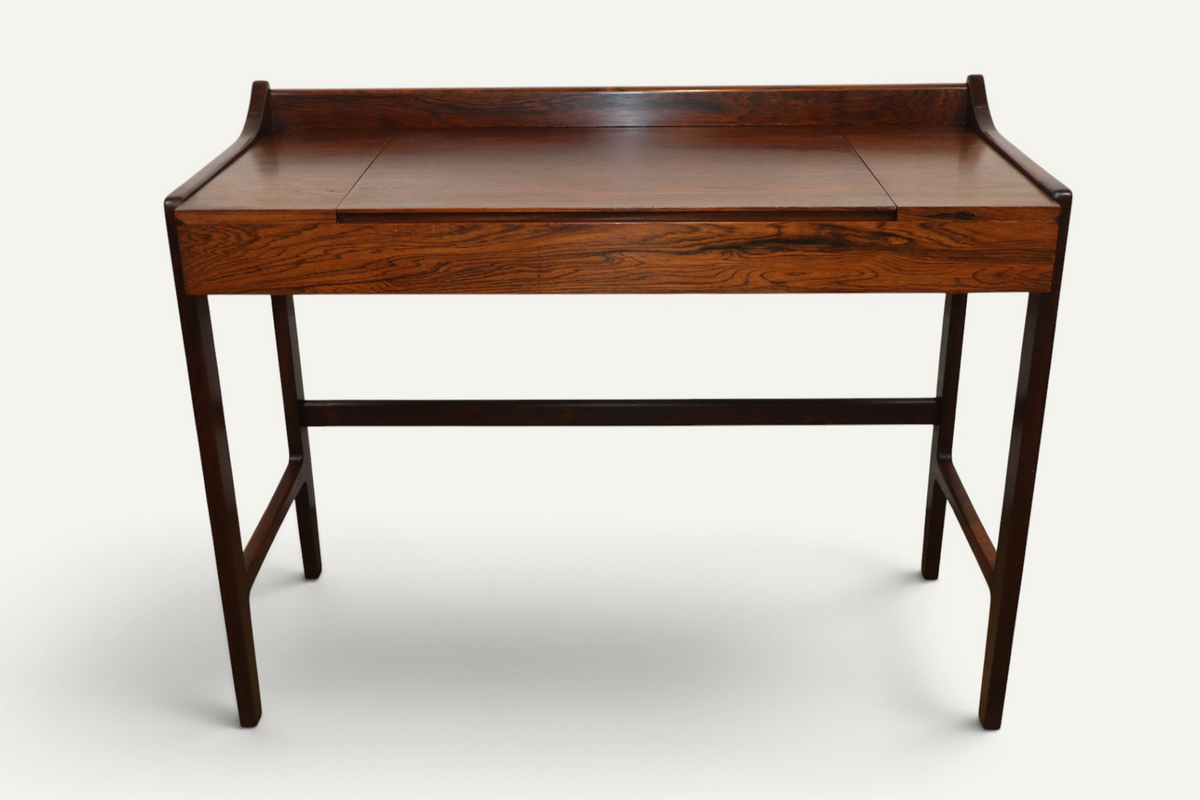 Coiffeuse Bureau danoise en palissandre à miroir escamotable – années 1960