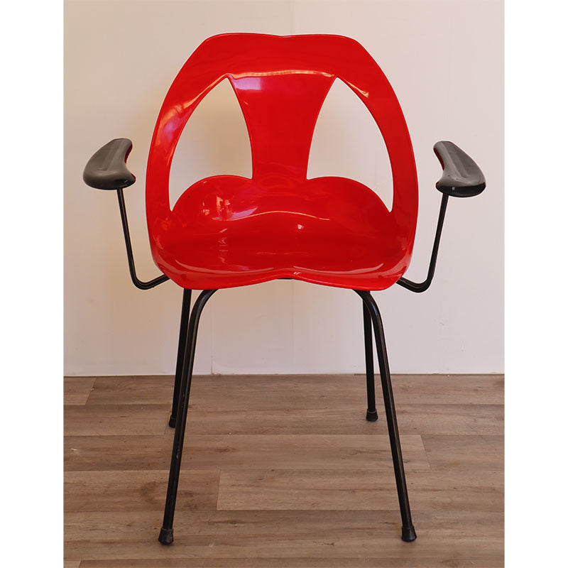 Chaise vintage en plastique rouge thermoformé et métal, 1970