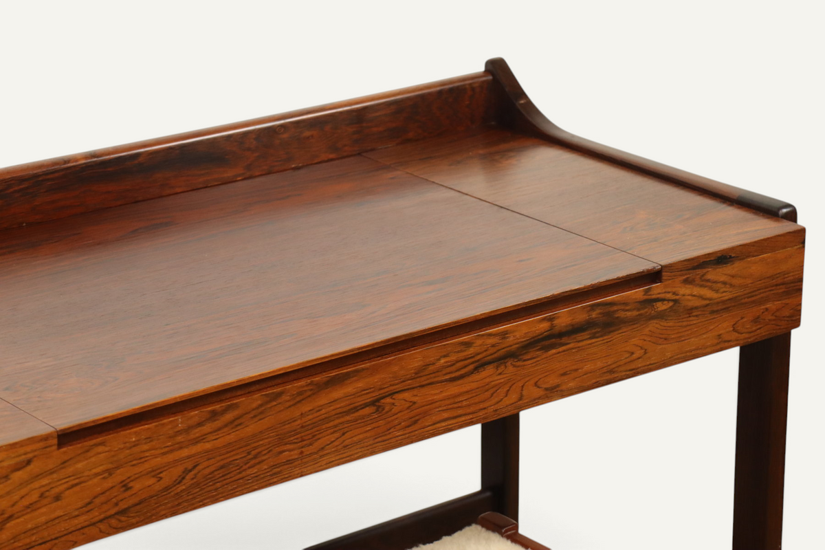Coiffeuse Bureau danoise en palissandre à miroir escamotable – années 1960