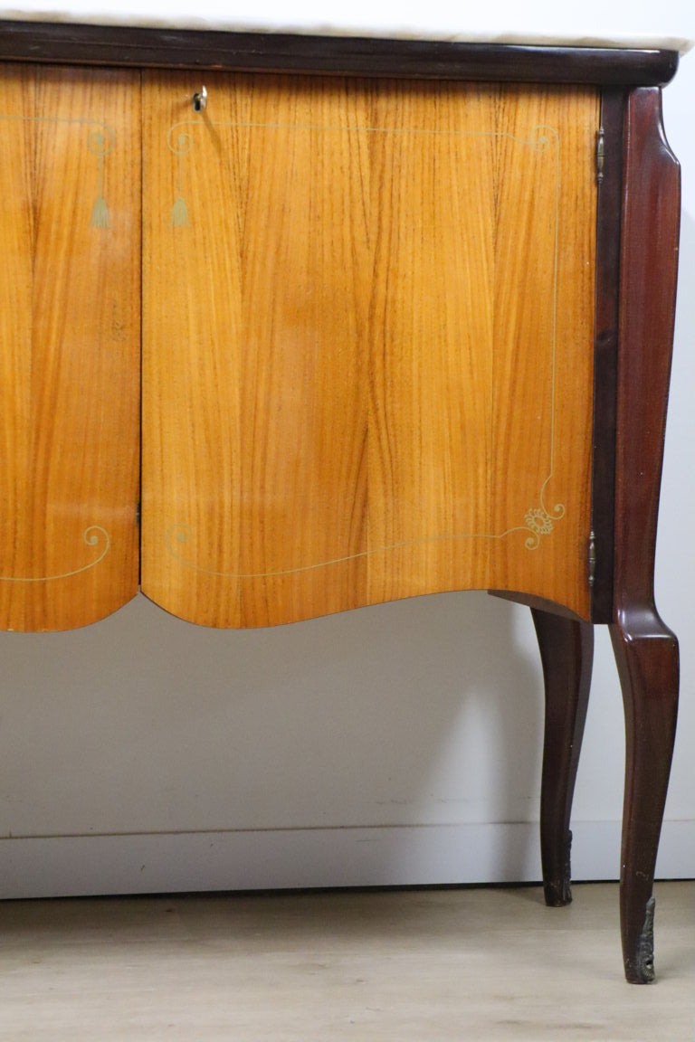 Enfilade italienne en bois vernis et marbre de carrare, 1960