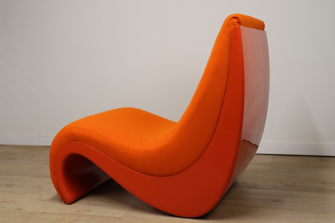 Chauffeuse vintage organique en tissu orange et fibre, 1970