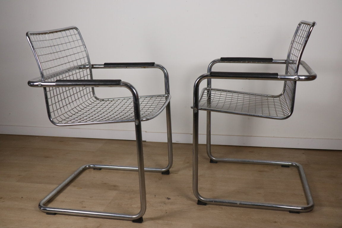 Paire de fauteuils vintage en métal chromé, 1970
