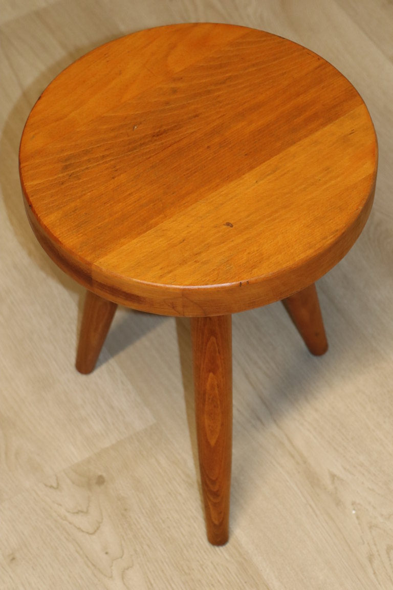 Tabouret de berger vintage tripode en frêne massif, 1950