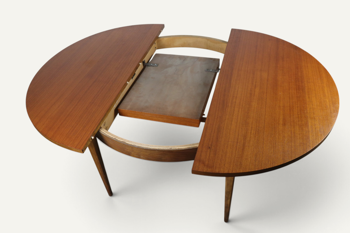 Table de repas ronde extensible en teck – années 60