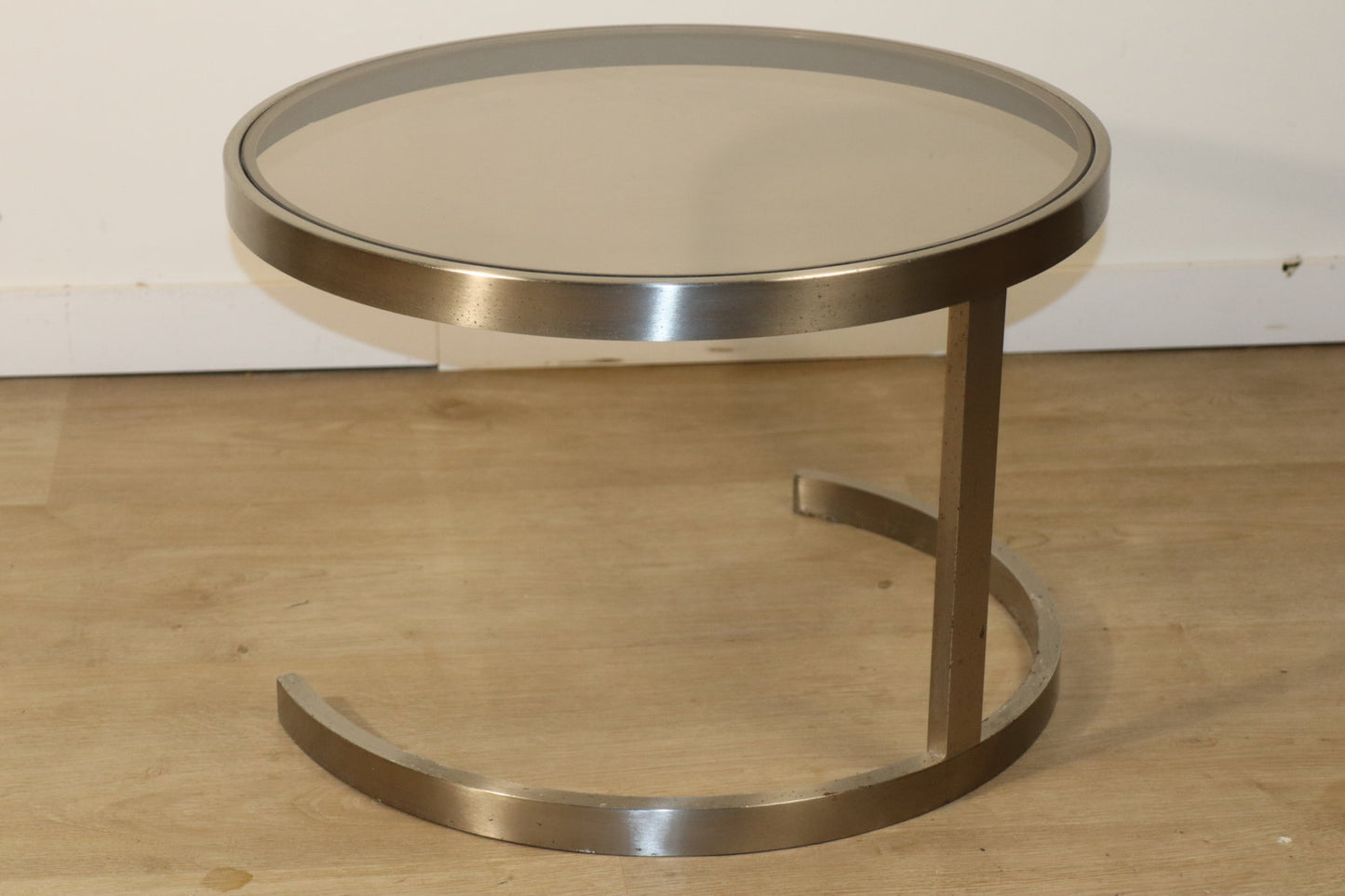 Table basse d'appoint vintage en acier brossé et verre, 1970