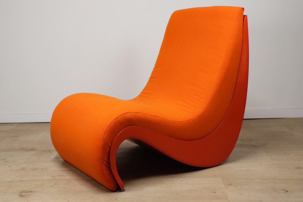 Chauffeuse vintage organique en tissu orange et fibre, 1970