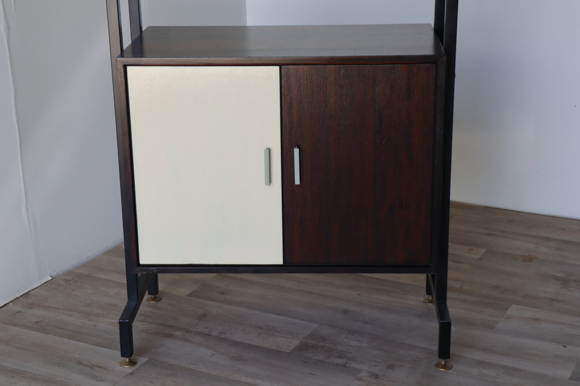 Bibliothèque vintage modulable en bois et métal, 1960