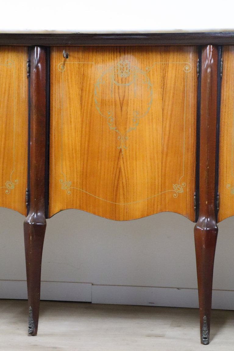Enfilade italienne en bois vernis et marbre de carrare, 1960