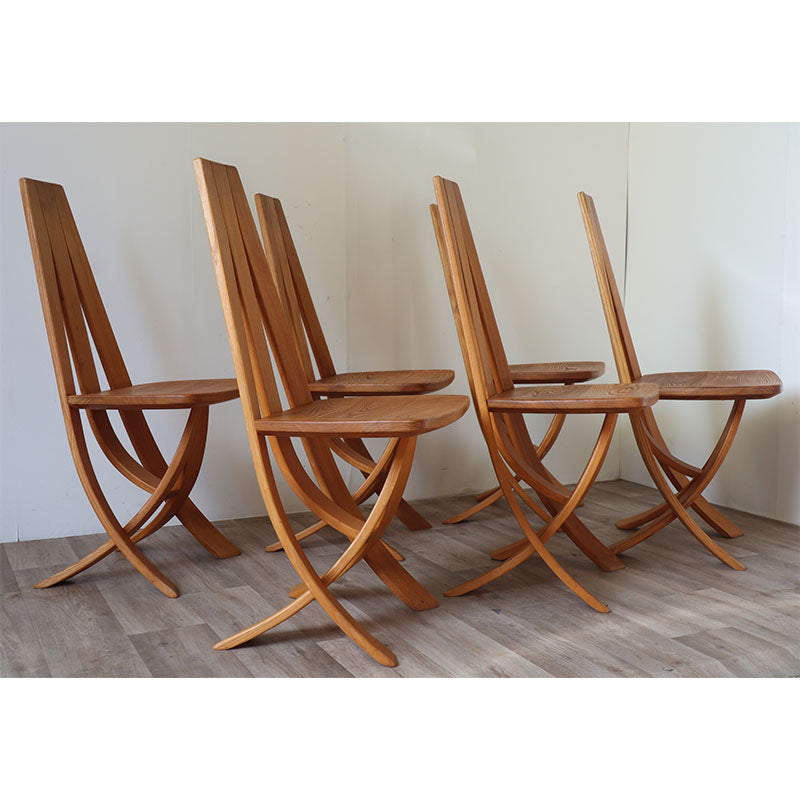 Série de 6 chaises vintage en orme massif