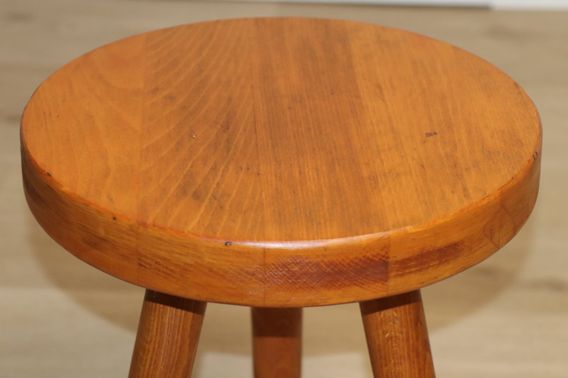 Tabouret de berger vintage tripode en frêne massif, 1950