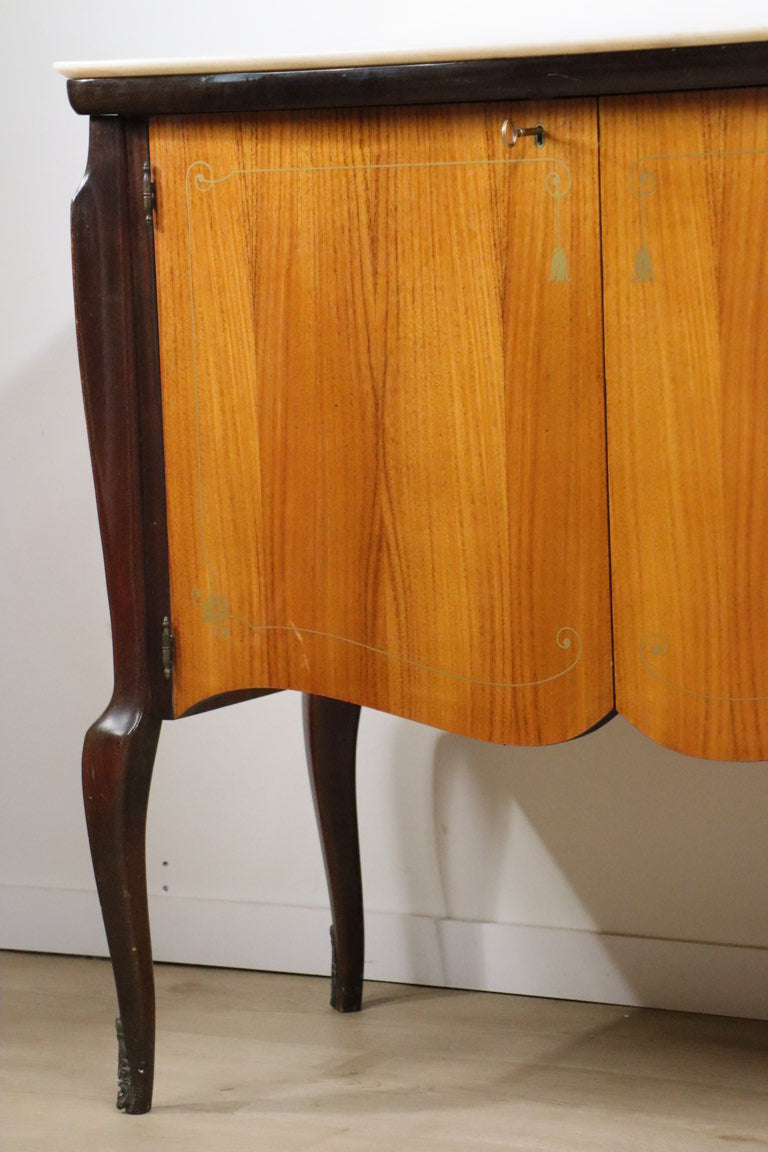 Enfilade italienne en bois vernis et marbre de carrare, 1960