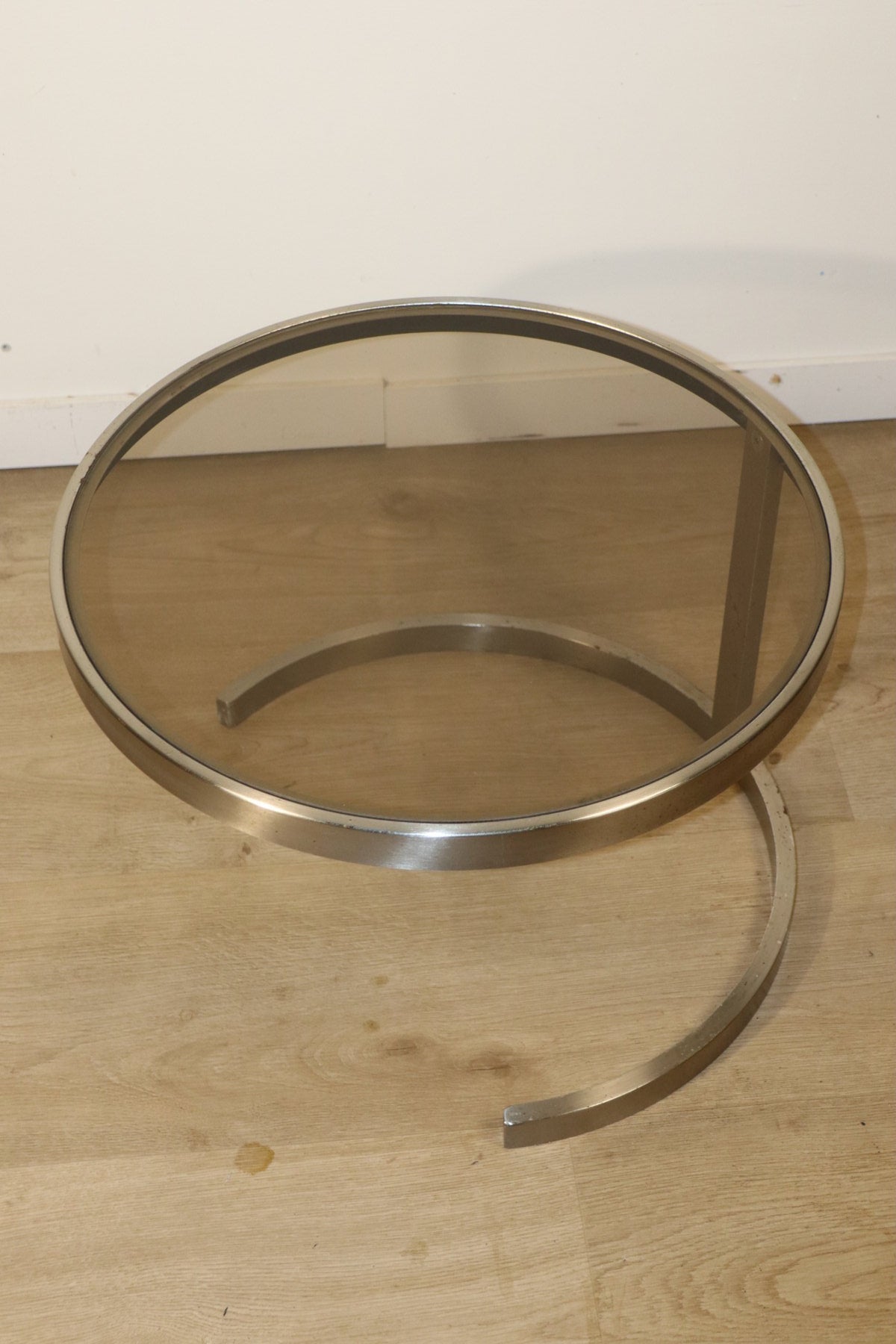 Table basse d'appoint vintage en acier brossé et verre, 1970