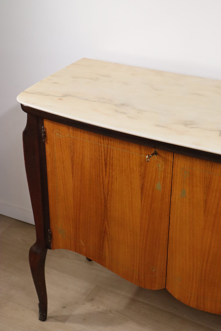 Enfilade italienne en bois vernis et marbre de carrare, 1960