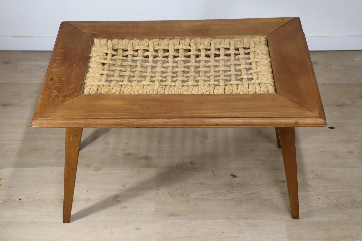 Table basse vintage en chêne et corde, 1950