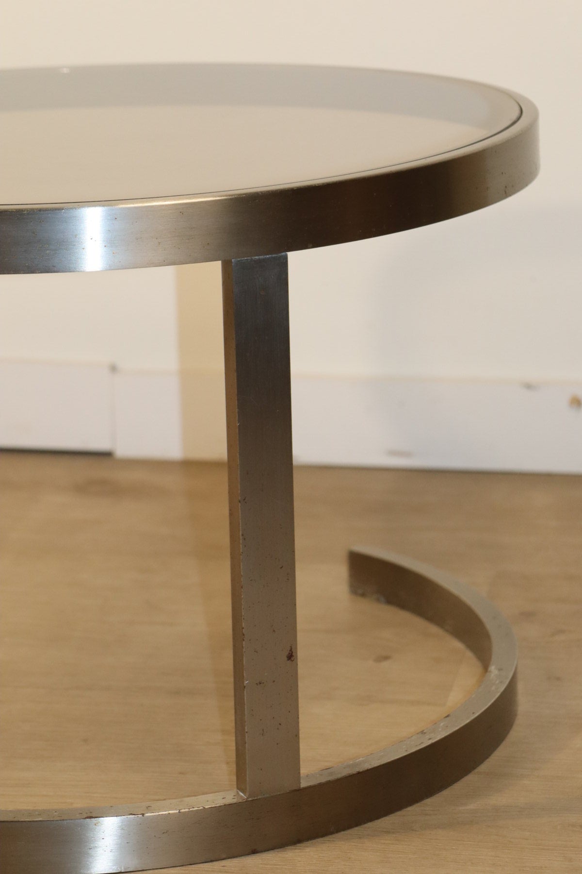 Table basse d'appoint vintage en acier brossé et verre, 1970