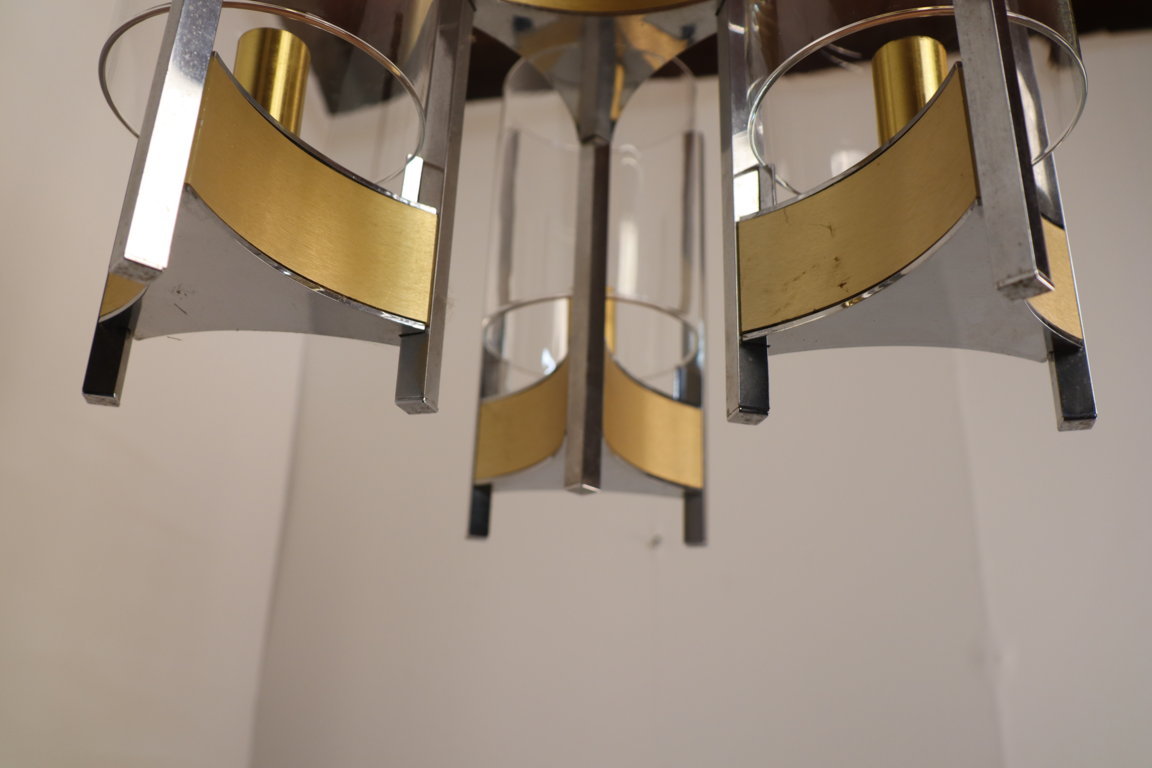 Lustre vintage chandelier Sciolari en métal chromé vers 1970